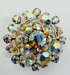 PRETTY AURORA BOREALIS RHINESTONE CIRCULAR BROOCH