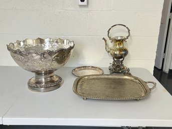 Large Silverplate Punch Bowl And Other Misc Silverplate