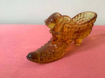 Fenton Amber Hobnail Glass Shoe With Cat Had