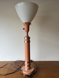 Vintage Peach Lamp With Milk Glass Shade