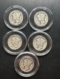 5 Mercury Dimes 1934-D, 1935, 1936, 1939, 1943