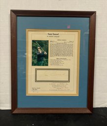 Hand Signed Sam Snead An Authentic Autograph American Sports Collectibles Lifetime Statistics Frame. DOF/WA-B