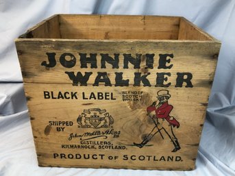 Fantastic Antique Wooden Johnnie Walker Scotch Crate / Box - 1930s-1940s - AMAZING Graphics - Many Uses