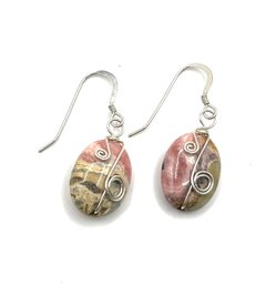Sterling Silver Pink Agate Stone Dangle Earrings