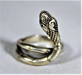 Vintage Coiled Snake Ring In Sterling Sivler Size 7.5