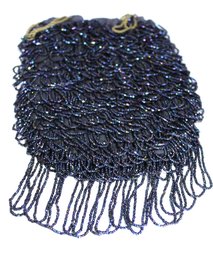 Victorian Glass Beaded Drawstring Purse (missing Drawstring) In Dark Blue