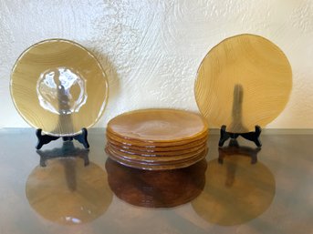 Set Of Nine Butterscotch Colored Glass Plates