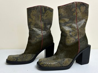 Snakeskin And Cow Hide Boots, Brazilian, Size 6