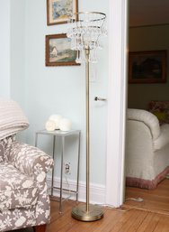 Art Deco Inspired Three-Tiered  Teardrop Floor Lamp In A Brush Antique Gold Tone Finish