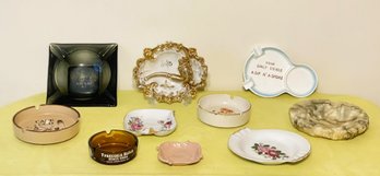 Ten Vintage Ashtrays-Marble, Porcelain And Glass