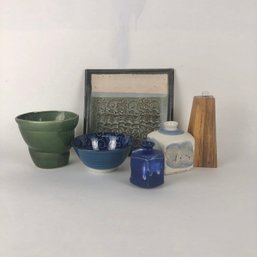 Vintage Ceramics And A Wooden Vase