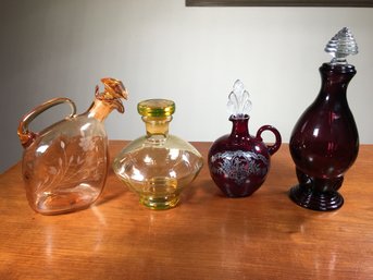 Very Unusual Group Of Vintage Bottles - One Is Etched - One Has Silver Overlay - Overall A Very Nice Lot