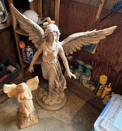 TWO COMPOSITION OUTDOOR ANGEL STATUES