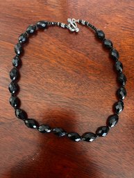 Oval Cut Black Beaded Necklace With Fancy Toggle Clasp