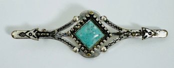 SILVER TONE FAUX TURQUOISE NATIVE AMERICAN STYLE BROOCH