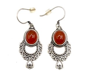 Beautiful Vintage Carnelian Ornate Dangle Earrings