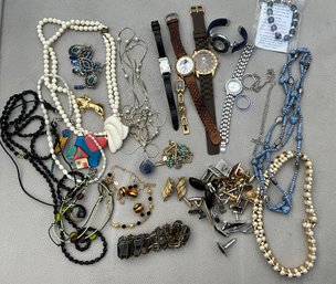 Large Miscellaneous Lot Of Jewelry ~ Watches, Cufflinks, Earrings, Necklaces & More