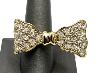 Beautiful Double Finger Rhinestones Bowtie Statement Ring, Size 7