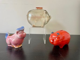 Vintage Anchor Hocking Textured Clear Glass Piggy Bank & More