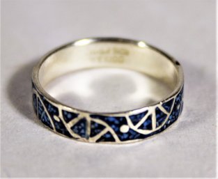 Fine Sterling Silver And Crushed Stone Inlay Band Ring Size 6