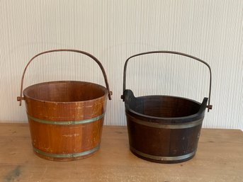 Lot Of 2 Vintage Wooden Buckets