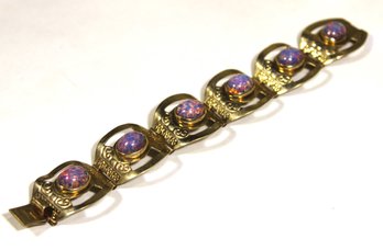 Vintage Mexican Alpaca Silver Bracelet Having Opal-type Glass Stones