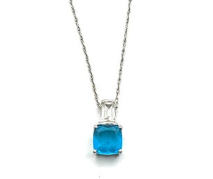 Vintage Sterling Silver Turquoise Blue Color Stone Pendant Necklace