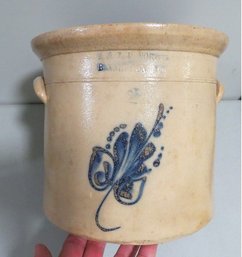 19th Century Blue Decorated Stoneware Crock - E & LP Norton, Bennington VT 2 Gallon