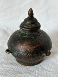 Antique Middle Eastern Bronze Ink Pot- Rich Patina