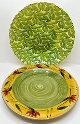 2 Extra Large Serving Bowls: Art Glass With Leaves & Ceramic By Pier 1 Imports