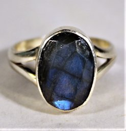 Fine Sterling Silver Hand Crafted Ring Having Faceted Blue Gemstone Size 7.5