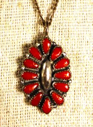 Maryann Felix Chavez Navajo Sterling Silver Necklace Coral  Stones