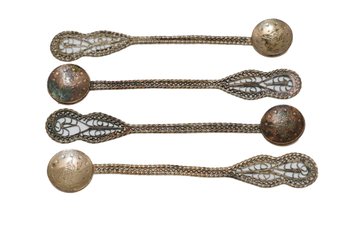 4 Vintage Antique Coin Demitasse Spoons