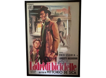 VTG Framed  Vittorio De Sica Movie Poster Labridi Di Biciclette Purchased At Cinecitta Studios Rome, Italy