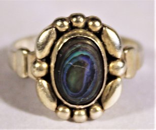 Vintage Small Size 4.5 Sterling Silver Ring Having Abalone Shell Stone