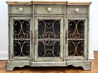 A Petit Setback Console With Faux Distressed Paint Finish