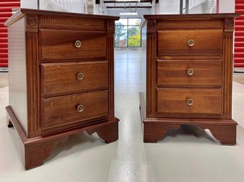 Pair Of Classic 2-Drawer Wooden Nightstands