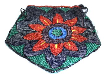 Antique Micro Glass Beaded Purse W Large Flower