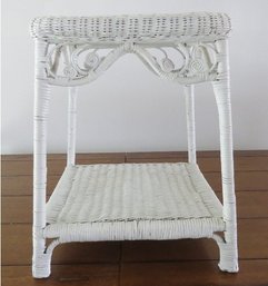 Vintage White Wicker Square Side Table W/curlicues