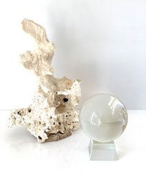 Pair Coral & Glass Sculptural Decor (LOC: F2)