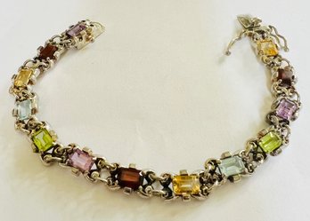 GORGEOUS MULTI GEMSTONE STERLING SILVER LINK BRACELET