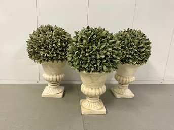 Trio Of Faux Boxwood Plants In Urns #1 Of 2