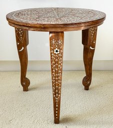 A Vintage Indian Inlaid Mother Of Pearl And Exotic Hardwood Side Table