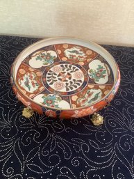 Toyo Hand Painted Red And Blue Bowl With Stand