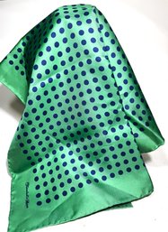 Fine Turnbull & Asser Green And Navy Blue Polka Dot Silk Scarf