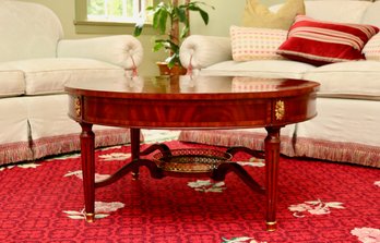 Neoclassical Round Flame Mahogany Coffee Table With Brass Rail Tray In Cabriole Stretcher