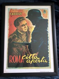 VTG Framed Roberto Rossellini Movie Poster Roma Citta Aperta Purchased At Cinecitta Studios Rome, Italy