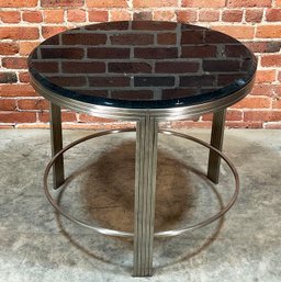 Vintage Art Deco Style Black Glass & Brushed Metal Side / Lamp Table