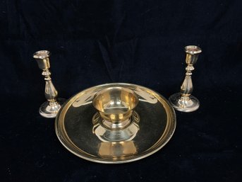 Pair Of Candlesticks With Serving Bowl Tray Combination