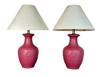 Pair Of C. 1980s Ceramic Table Lamps In Mauve